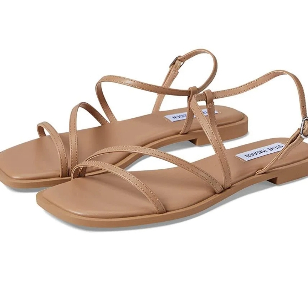 Steve Madden Women's Craving Bias Tan Sandals Slide Strappy Shoes Sz 6